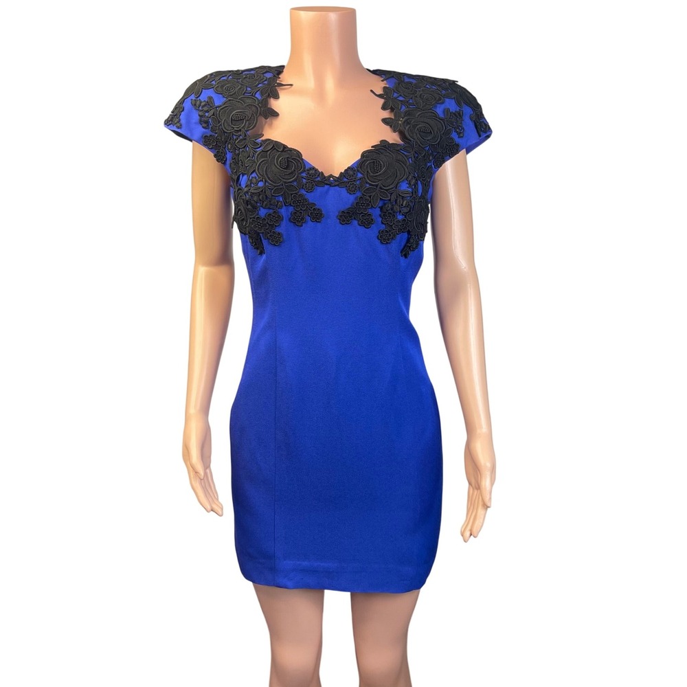 Lillie Rubin Vintage Blue Black Lace Sheath Dress Sz 10 Fits Modern 4 Made USA